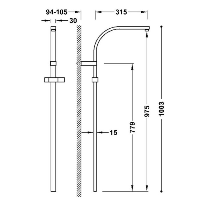 Drążek natryskowy 1003 mm TRES OVER-WALL złoto matowe 03463505OM