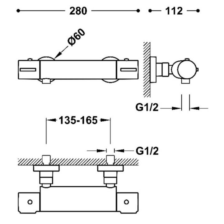 Bateria termostatyczna naścienna TRES OVER-WALL chrom 21716409