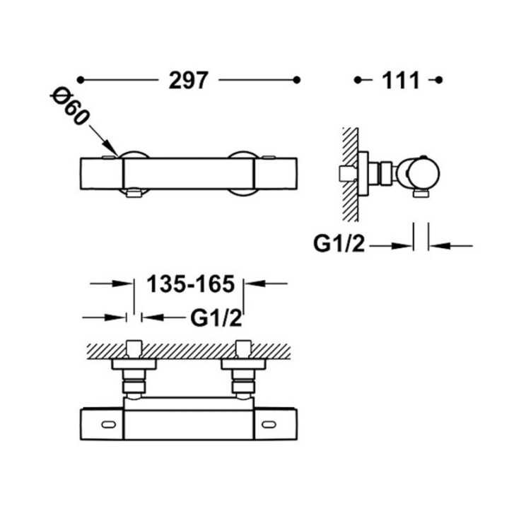 Bateria termostatyczna naścienna TRES OVER-WALL chrom 19016401