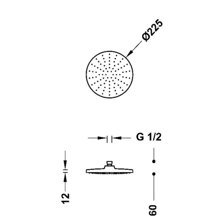 Deszczownica sufitowa 225 mm TRES chrom 13431513