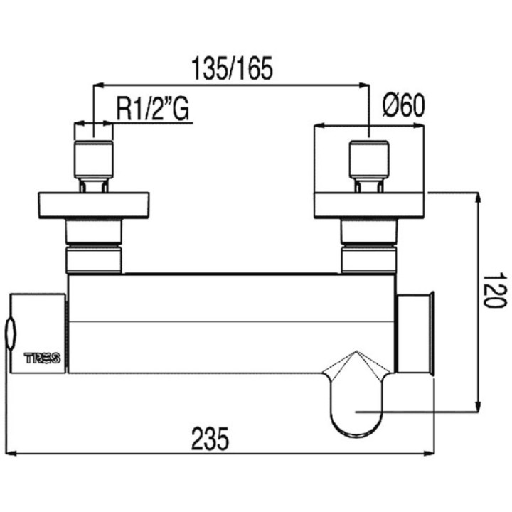 Bateria ścienna wannowa TRES LEX chrom 181474