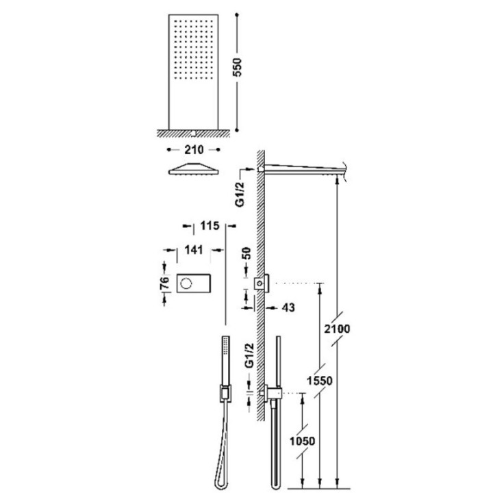 Elektroniczny podtynkowy zestaw prysznicowy TRES SHOWER TECHNOLOGY biały/różowe złoto matowe 09286551OPM