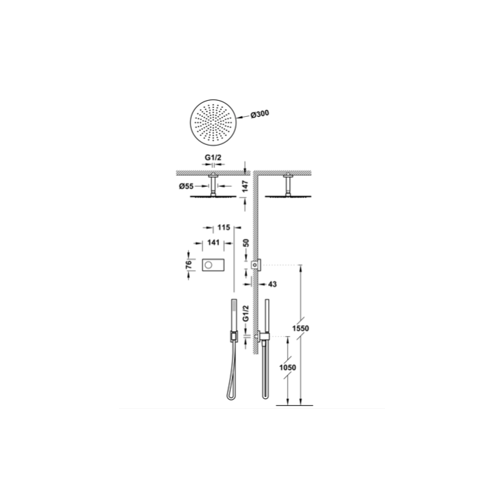 Elektroniczny podtynkowy zestaw prysznicowy TRES SHOWER TECHNOLOGY biały/złoto matowe 09286567OM