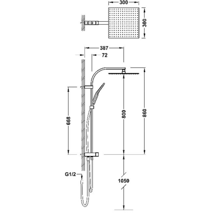 Zestaw prysznicowy TRES OVER-WALL stal 19063504AC