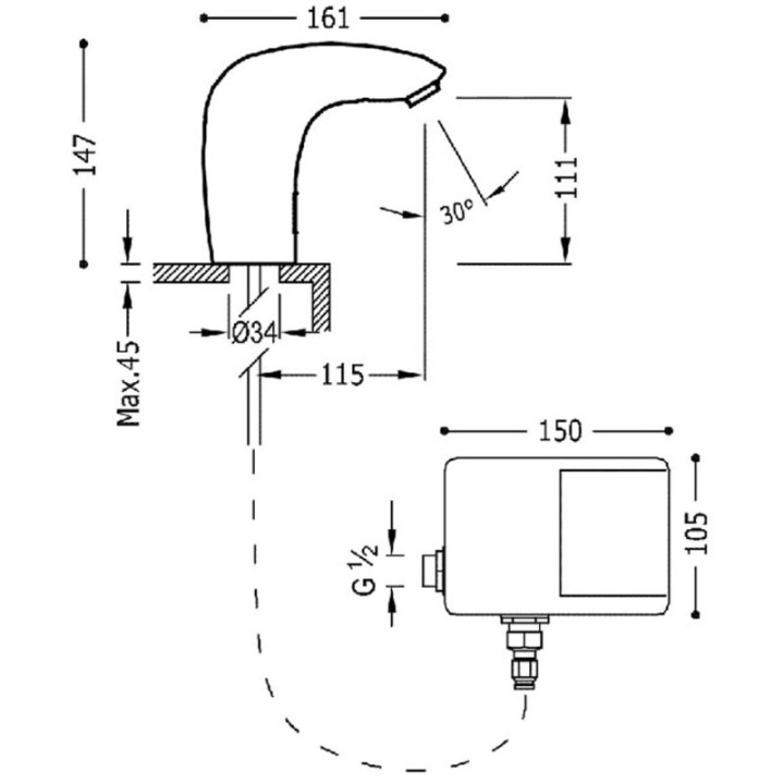 Elektroniczna bateria 1-drożna umywalkowa TRES TRESTRONIC chrom 19260603
