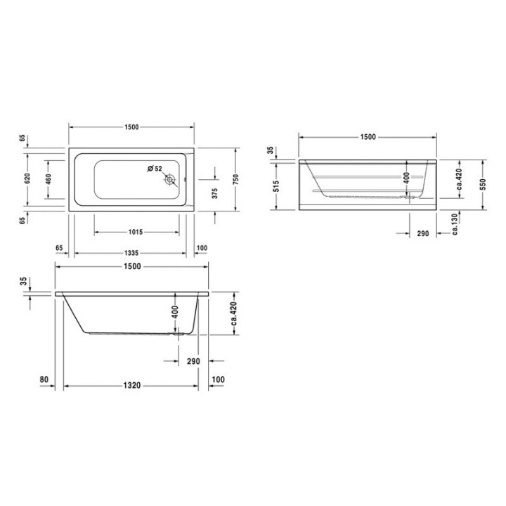 Wanna Duravit D-Code prostokątna 150x 75 biała do zabudowy 700095000000000