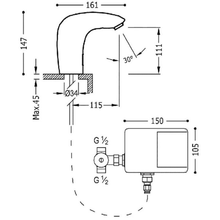 Bateria elektroniczna umywalkowa z systemem mieszania wstępnego TRES ELECTRONIC chrom 19290603