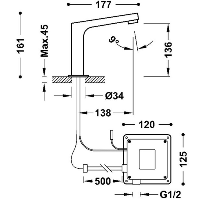 Zestaw baterii elektronicznej 1-drożnej umywalkowej TRES ELECTRONIC chrom 39210397