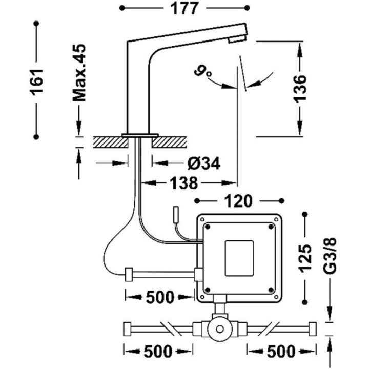 Zestaw baterii elektronicznej z systemem wstępnego mieszania do umywalki TRES ELECTRONIC chrom 39210399