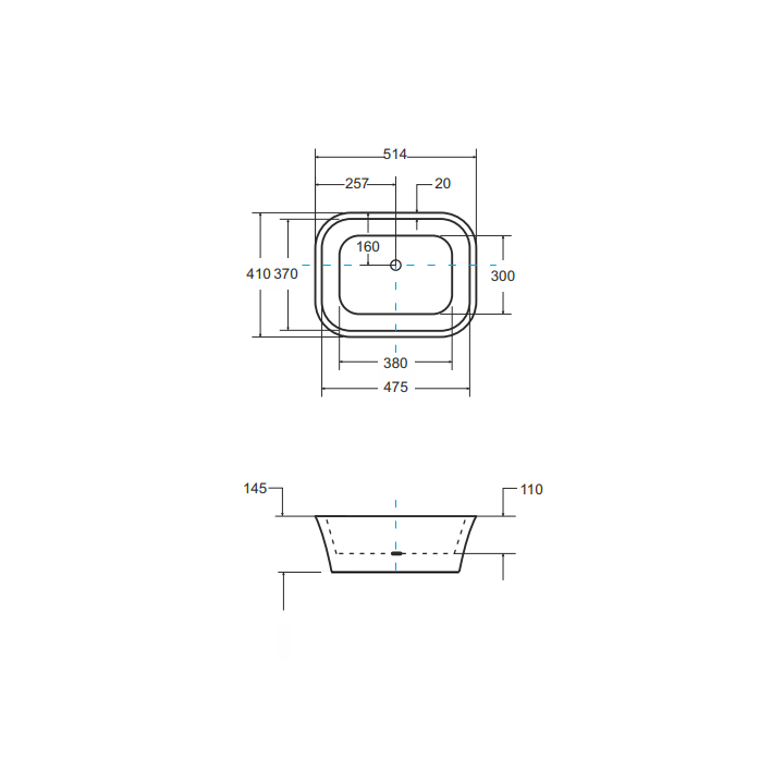Umywalka nablatowa 40x50x15 cm BESCO ASSOS bez otw. czarny mat UMMC-A-NB