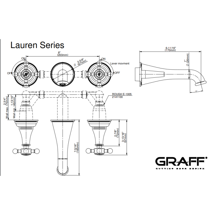 Bateria umywalkowa Graff Lauren ścienna, wylewka 17cm chrom E-2430-C21B-PC