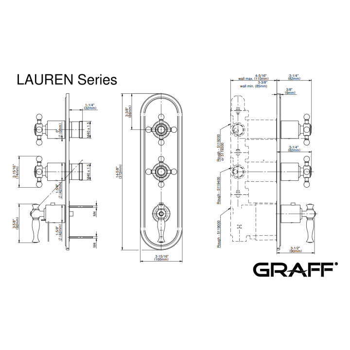 Bateria natryskowa Graff Lauren podtynkowa 3- drożna E-8087-LM22C2-PC