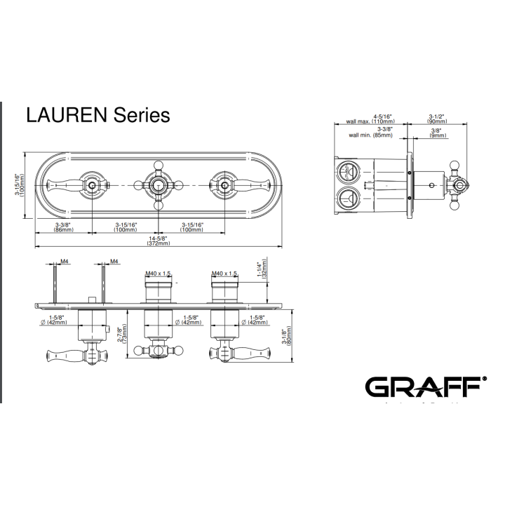 Bateria natryskowa Graff Lauren podtynkowa 3- drożna E-8087H-ALM22C2-PC