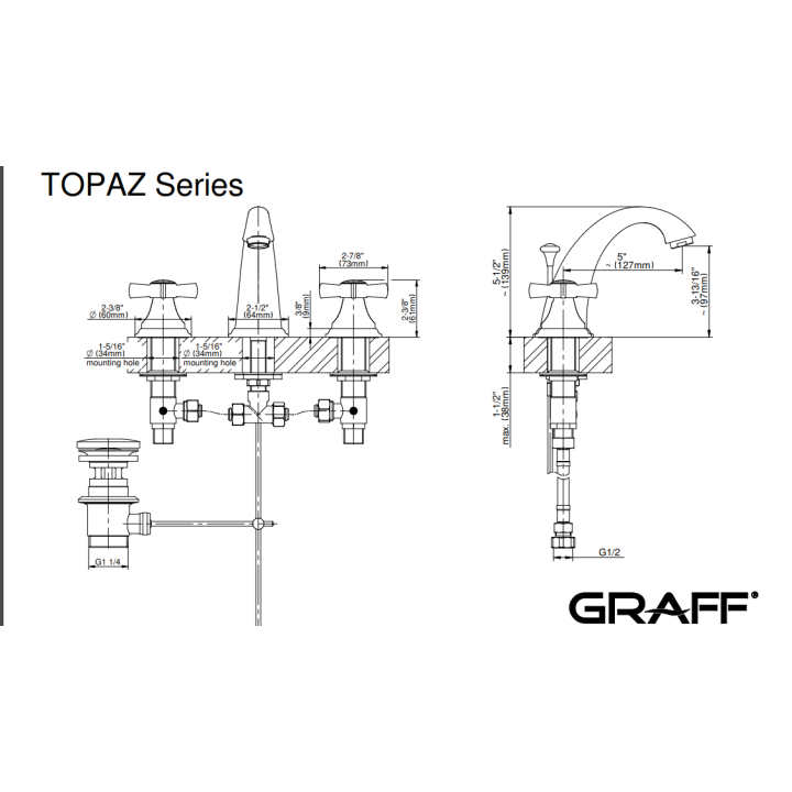 Bateria umywalkowa Graff Topaz 3- otworowa chrom E-1900-C16L-PC