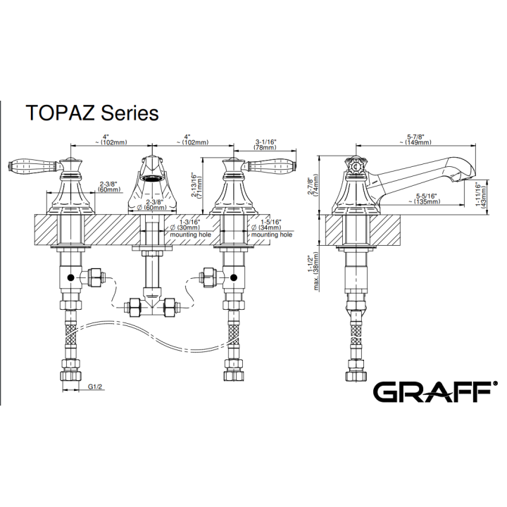Bateria umywalkowa Graff Topaz 3- otworowa chrom E-1910-LM63L-PC