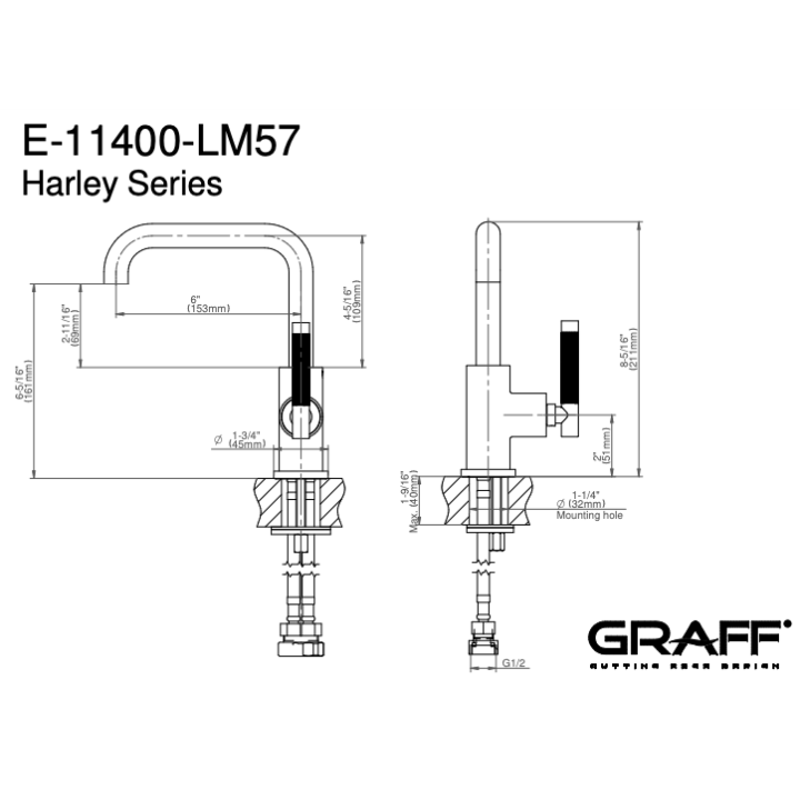 Bateria umywalkowa progresywna GRAFF HARLEY chrom E-11400-LM57-PC
