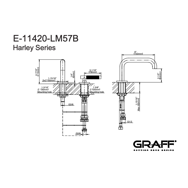 Bateria umywalkowa progresywna GRAFF HARLEY chrom E-11420-LM57B-PC