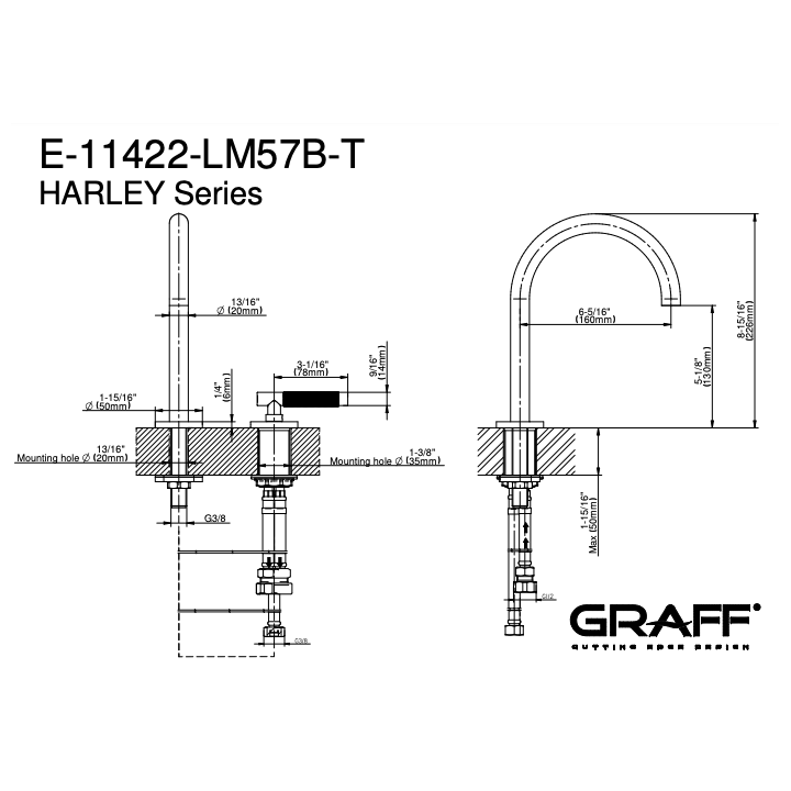 Bateria umywalkowa progresywna 2-otworowa GRAFF HARLEY chrom E-11422-LM57B-PC
