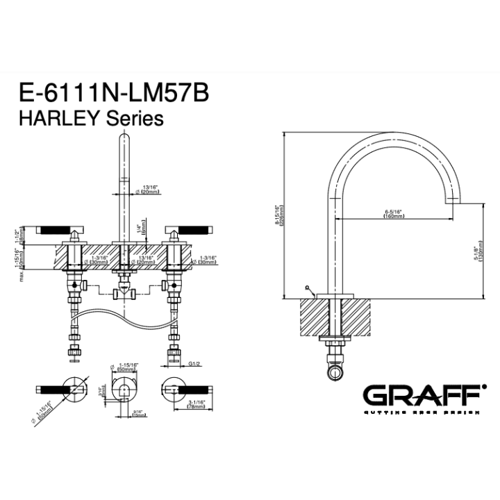 Bateria umywalkowa 3-otworowa GRAFF HARLEY chrom E-6111N-LM57B-PC