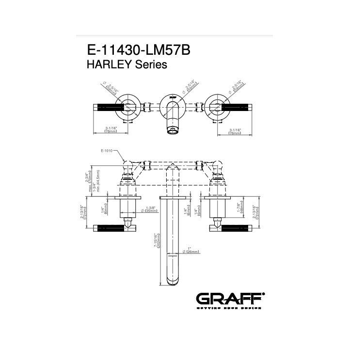 Bateria umywalkowa ścienna z wylewką 19,1 cm GRAFF HARLEY chrom E-11430-LM57B-PC-T