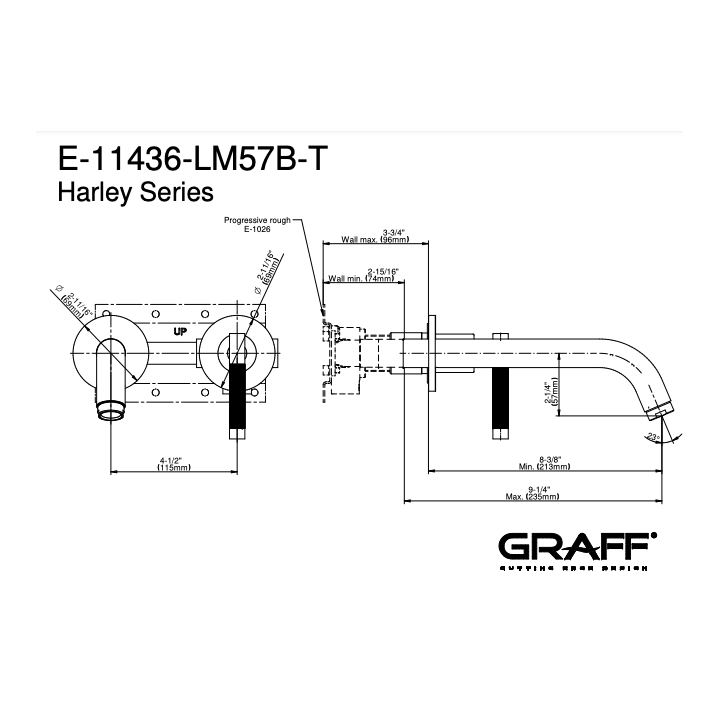 Bateria umywalkowa ścienna progresywna z wylewką 22,2 cm GRAFF HARLEY chrom E-11436-LM57B-PC-T