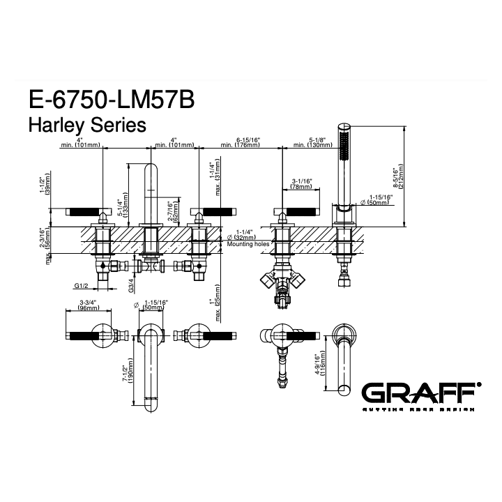 Bateria wannowa stojąca GRAFF HARLEY chrom E-6751-LM57B-PC