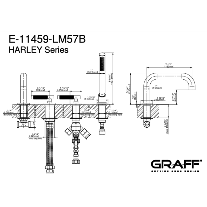 Bateria wannowa progresywna GRAFF HARLEY chrom E-11459-LM57B-PC