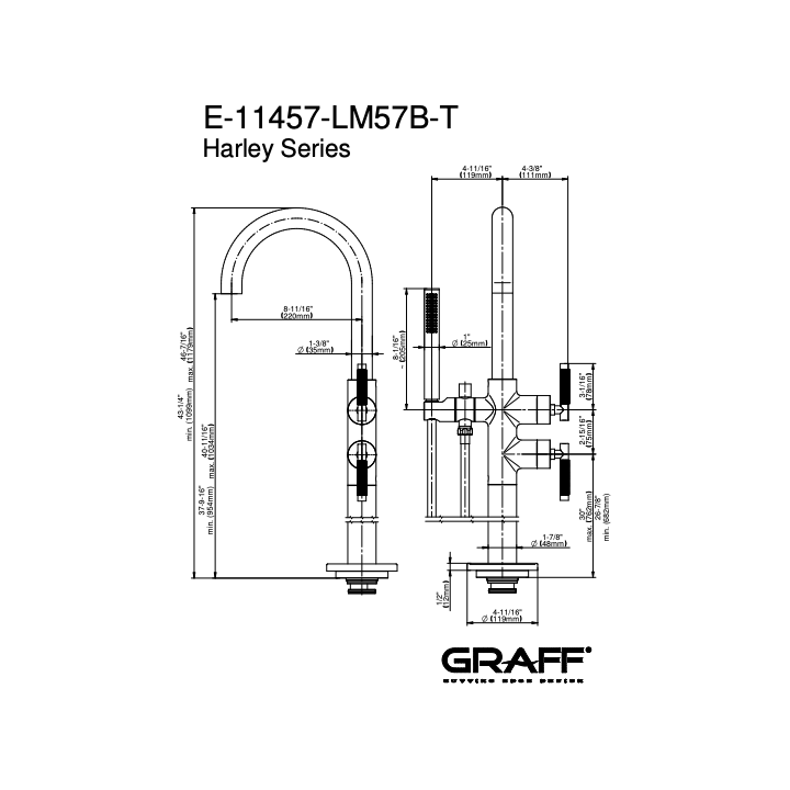 Bateria wannowa stojąca GRAFF HARLEY chrom E-11457-LM57B-PC-T