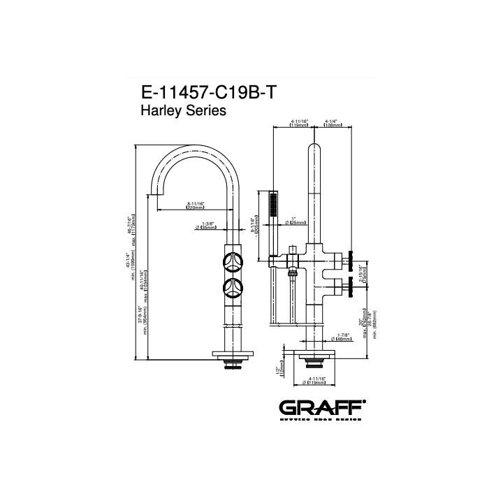 Bateria wannowa stojąca GRAFF HARLEY chrom E-11457-C19B-PC-T