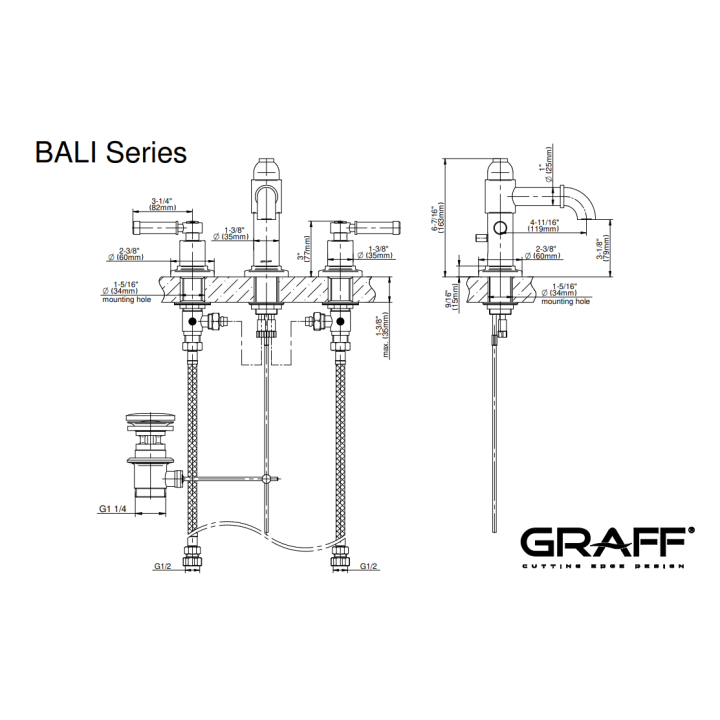 Bateria umywalkowa Graff Bali 3- otworowa chrom E-2110-LM21B-PC