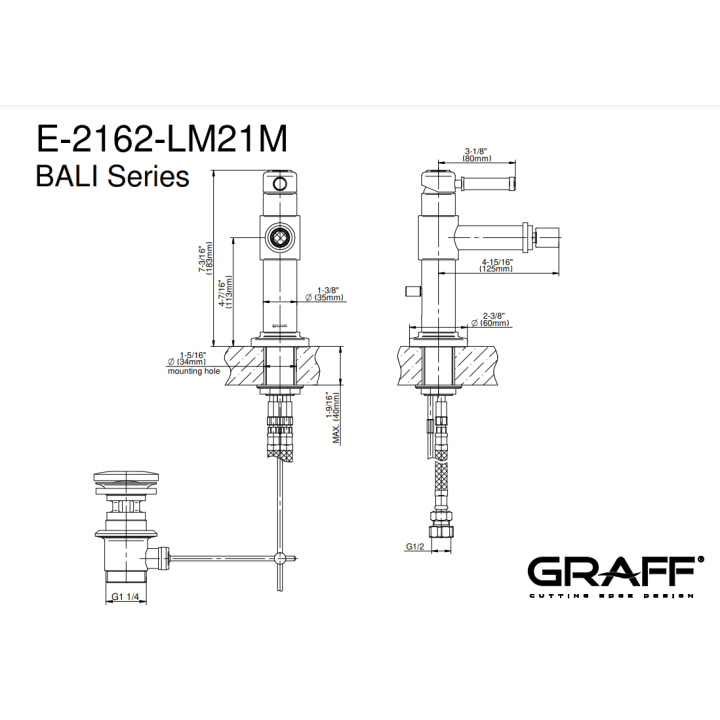 Jednouchwytowa bateria bidetowa Graff Bali chrom E-2162-LM21M-PC