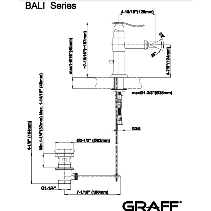 Jednouchwytowa bateria bidetowa Graff Bali chrom E-2162-LM20M-PC