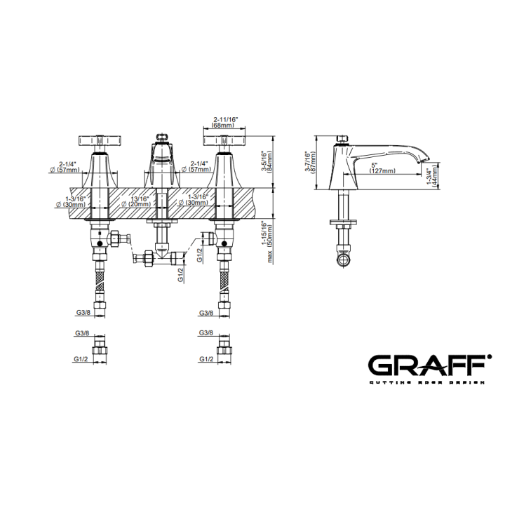 Bateria umywalkowa Graff Finneza Due 3- otworowa chrom E-6811-C15B-PC