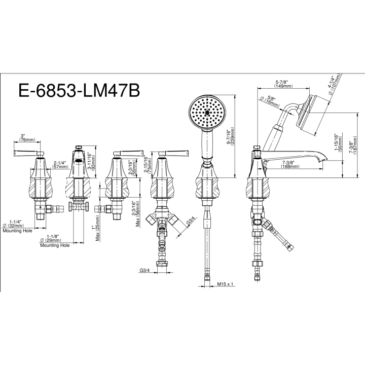 Bateria wannowa Graff Finneza Due stojąca z zestawem prysznicowym chrom E-6853-LM47B-PC