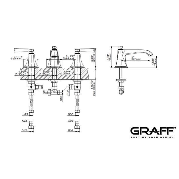 Bateria umywalkowa Graff Finneza Uno 3- otworowa chrom E-6810-LM47B-PC