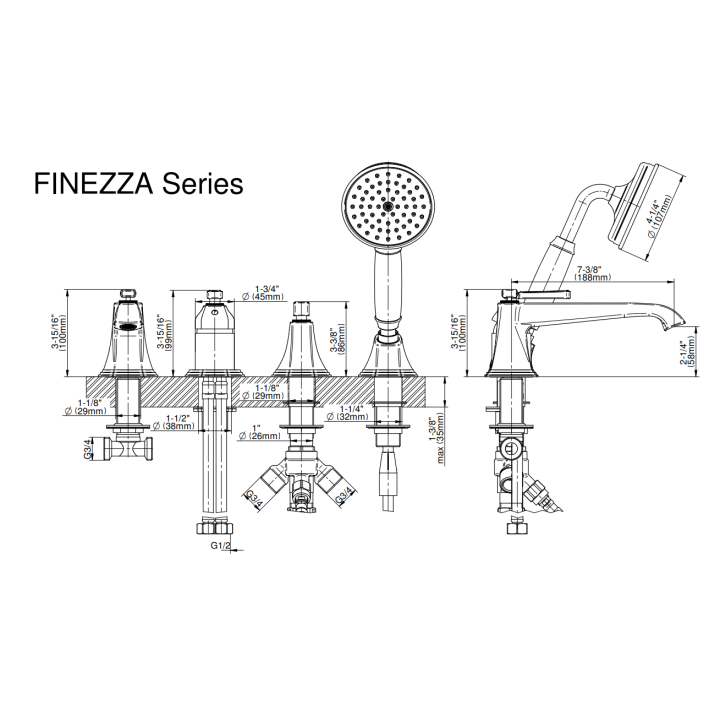 Bateria wannowa Graff Finezza Uno z zestawem prysznicowym chrom E-6859-LM47W-PC