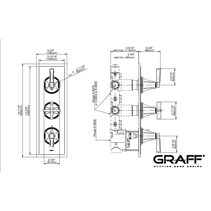 Bateria natryskowa Graff Finezza Uno podtynkowa 3- drożna chrom E-8078-2L1C-PC