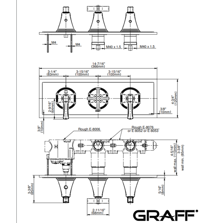 Bateria natryskowa Graff Finezza Uno podtynkowa 3- drożna chrom E-8078H-2L1C-PC