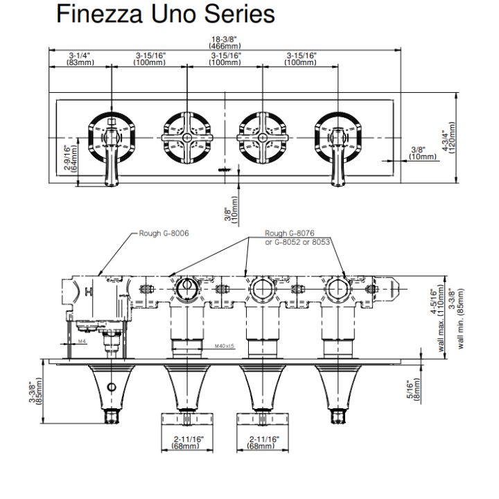 Bateria natryskowa Graff Finezza Uno podtynkowa 4- drożna chrom E-8079H-2L2C-PC