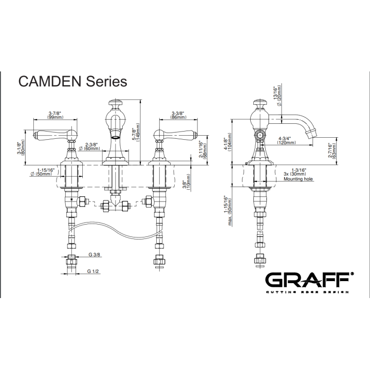 Bateria umywalkowa Graff Camden 3- otworowa chrom E-6910-LM48B-PC