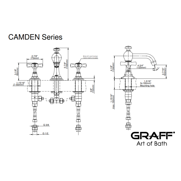 Bateria umywalkowa Graff Camden 3- otworowa chrom E-6910-C16B-PC