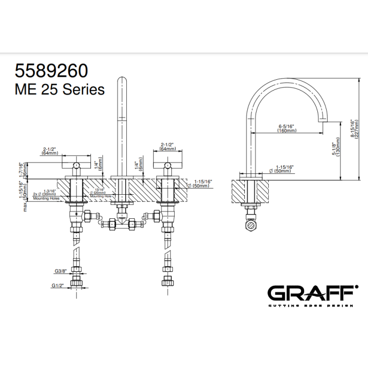 Bateria umywalkowa Graff M.E/M.E.25 3- otworowa chrom E-6111N-C17B-PC