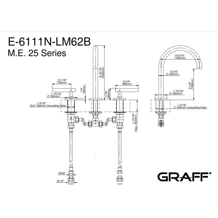 Bateria umywalkowa Graff M.E/M.E.25 3- otworowa chrom E-6111N-LM62B-PC