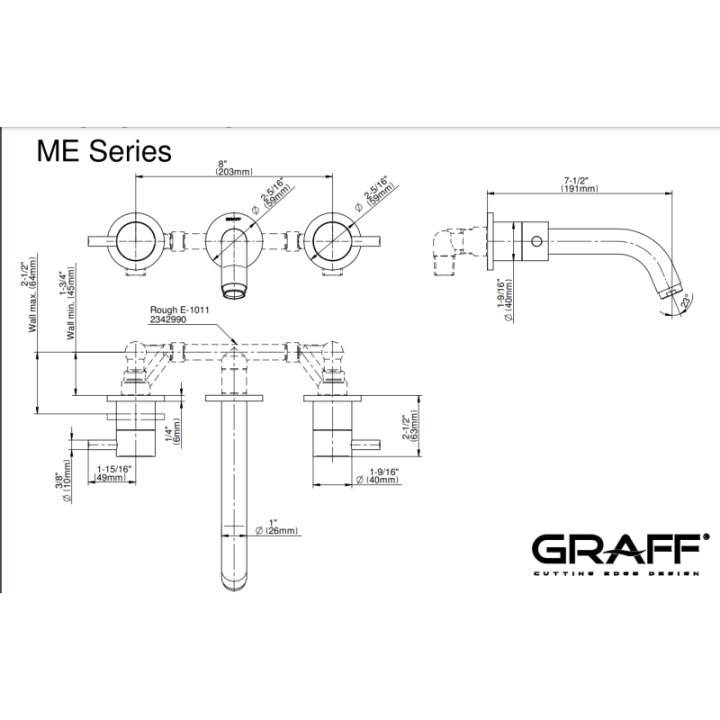 Bateria umywalkowa Graff M.E/M.E.25 ścienna wylewka 19,1 cm chrom E-6131-LM37W-PC