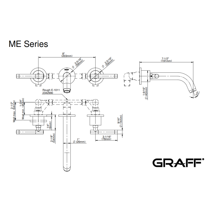 Bateria umywalkowa Graff M.E/M.E.25 ścienna wylewka 19,1 cm chrom E-6132-LM62W-PC