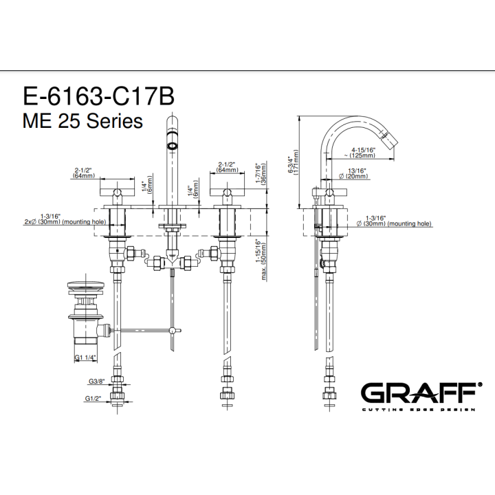 Bateria bidetowa Graff M.E/M.E.25 3- otworowa chrom E-6163-C17B-PC