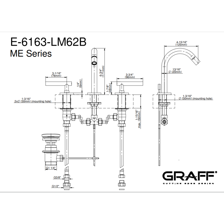 Bateria bidetowa Graff M.E/M.E.25 3- otworowa chrom E-6163-LM62B-PC