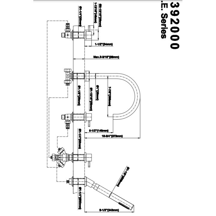 Bateria wannowa Graff M.E/M.E.25 z zestawem prysznicowym chrom E-6153-LM41B-PC