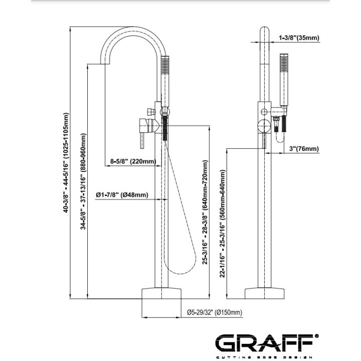 Bateria wannowa Graff M.E/M.E.25 wolnostojąca chrom E-1752-LM3F-PC