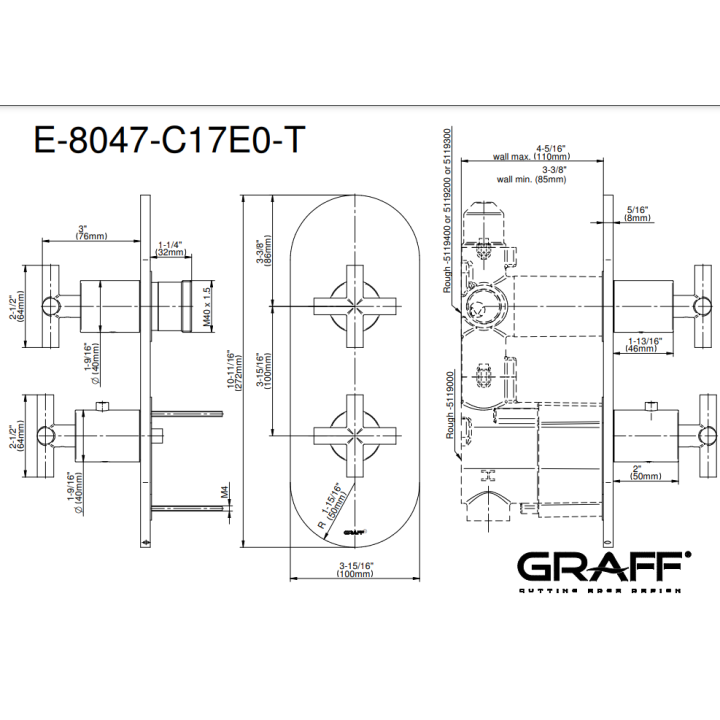 Bateria natryskowa Graff M.E/M.E.25 podtynkowa 2- drożna chrom E-8047-C17E0-PC